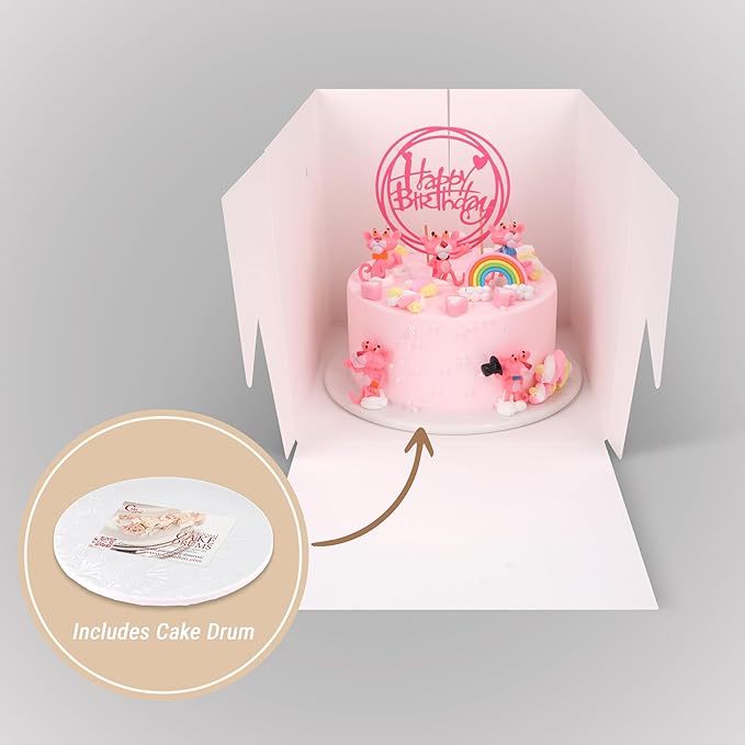 Cakebon Cake Boxes with Boards - 10 Inch Round Cake Drum White (1-pack) - Box With Window for Birthdays, Weddings and Parties