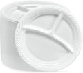 PLASTICPRO 9 inch Round Plastic Plates 3 Compartment - 3 Section Plates Microwaveable, Disposable, White, Dinnerware 400 Count