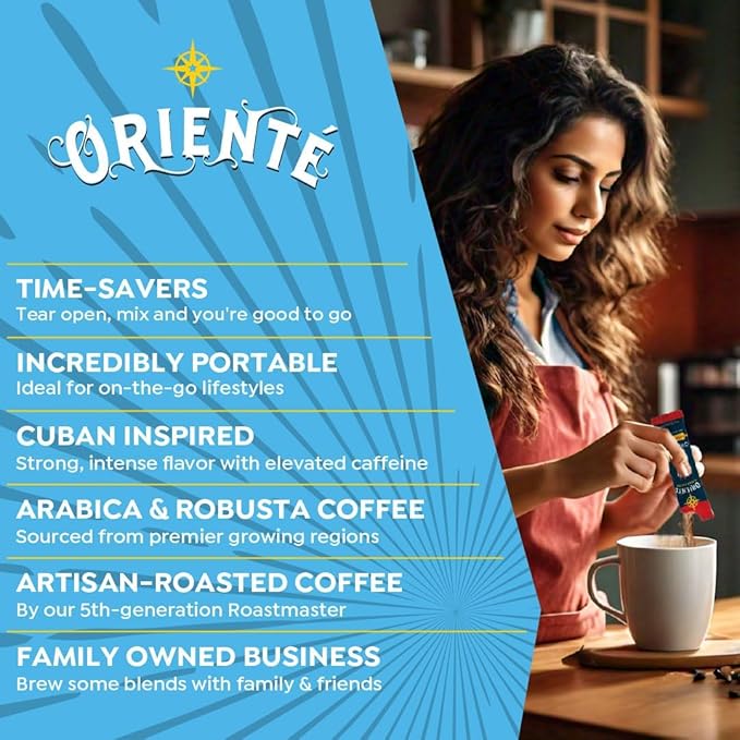 Oriente Variety Pack Instant Coffee, 40 ct, Cafe Oriente, Cafe Cubano, Cafe De Olla– 100% Arabica Coffee, Instant Hot or Iced Coffee - Just add water