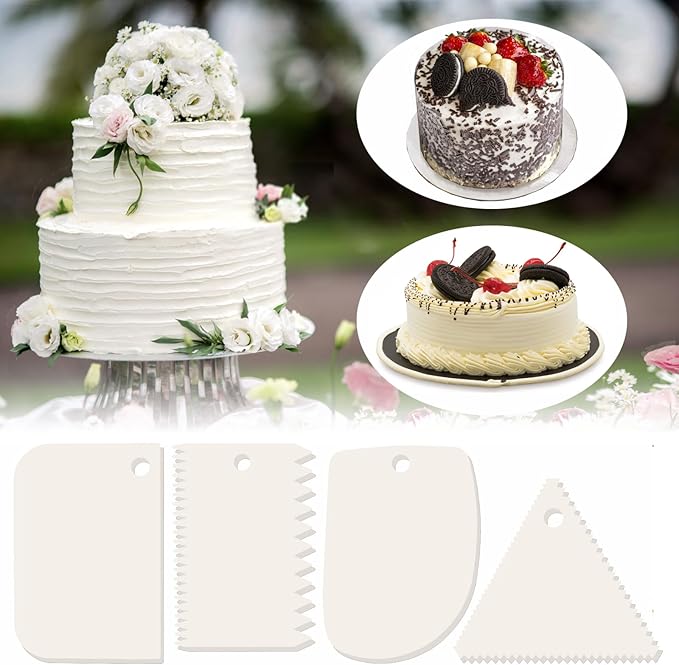 Cake Scraper, Cake Smoother Scraper Set, Dough Scraper Icing Scraper Polisher Tool, Cake Decorating Comb, Icing Smoother Plastic Sawtooth Cake Icing Kitchen Baking Cake Edge (white)