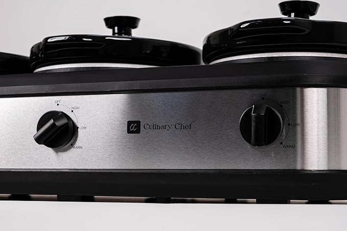 CULINARY CHEF, Triple Slow Cooker, Buffet Server 3 Pot, Food Warmer - Stainless