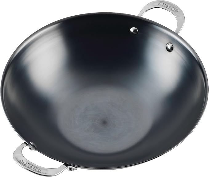 Anolon Everlast N2 Carbon Steel Wok/Stir-Fry Pan, Compatible with All Cooktops, Metal Utensil Safe, 14 Inch - Black