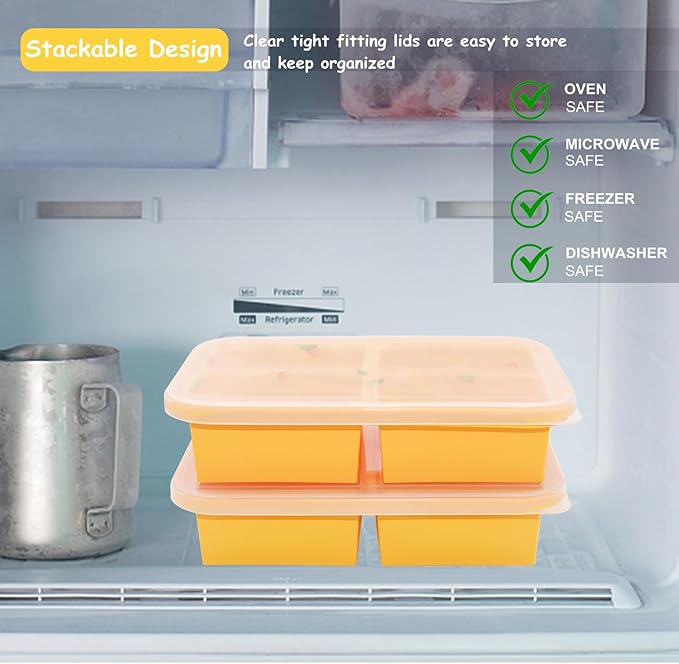 Bangp Silicone Freezer Tray for Soup Ice Cubes,1-Cup Freezing Tray with Lid for Meal Prep,Rice,Broth,Sauce,Leftovers. Makes 4 Perfect 1 Cup Portions. Oven & Dishwasher-Safe