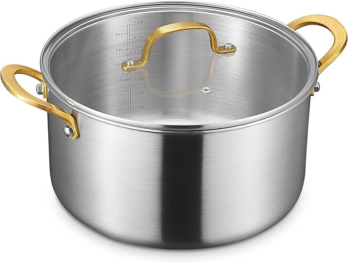 BEZIA Large 10 Quart Tri-Ply Stainless Steel Stock Pot, Nonstick Soup Pot With Lid, Sturdy & Double Handle, Induction Stockpot for All Stoves, Large Cooking Pot for Catering, Groups, Events, Silver