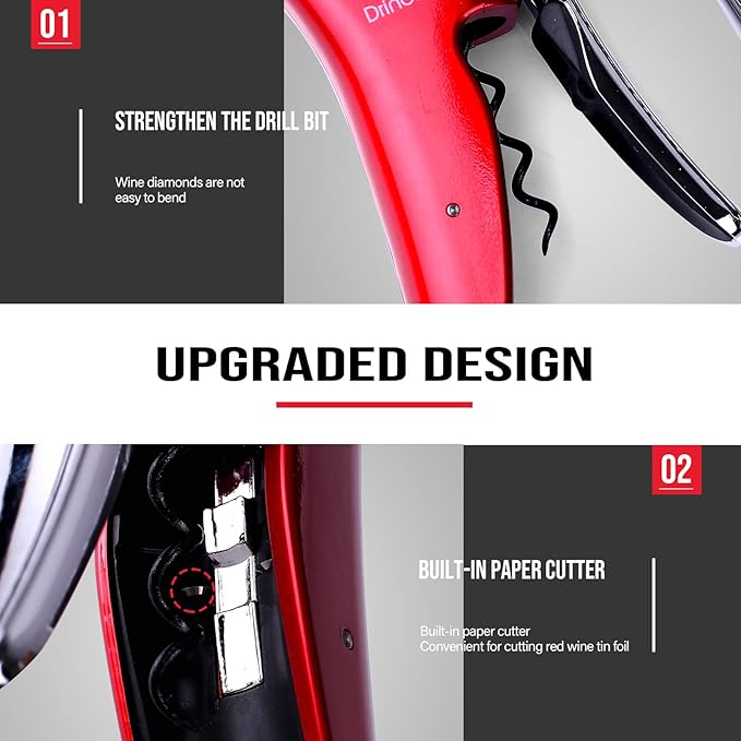 Vertical Lever Corkscrew with Non-Stick Worm, Compact Rabbit Wine Opener Wine Bottle Opener with built-in Foil Cutter