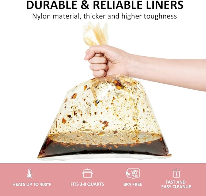 Large Size 36 Count Slow Cooker Liners 13"x21", Disposable Nylon Pot Liners, Multipurpose BPA-Free Cooking Bags, Fits 3-8 Quarts Oval & Round Pots & Slow Cookers