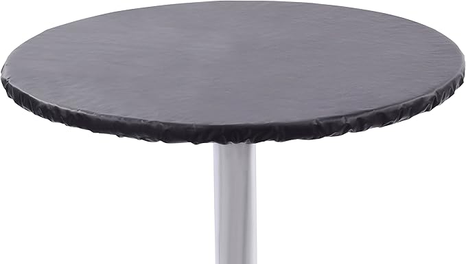 Yourtablecloth Heavy Duty Vinyl Round Fitted Tablecloth (Table Cover) with Flannel Backing Vibrant Colors Elasticized Tablecloth Great for Indoor and Outdoor Dining and Playing Cards 54” Black
