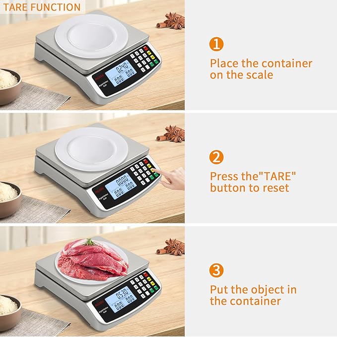 Food Scale 88lb/40kg Large Digital Kitchen Scale 0.05oz/1g with Price Computing Commercial Scale 304 Stainless Steel gram Scale for Baking Cooking Meat Restaurant ，USB or AA Battery(Included)
