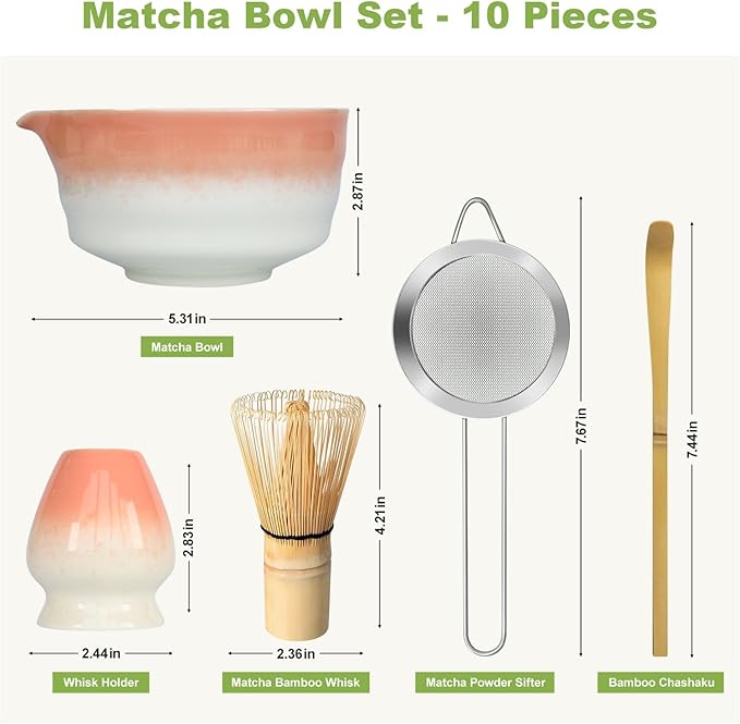 Pink Matcha Whisk Making Set - Japanese Tea Kit with Whisk Bowl and Bamboo Scoop Ceramic Chawan with Spout for Traditional Tea Ceremony Complete Matcha Making Tools Gift for Tea Lovers (Pink, 7 PCS)
