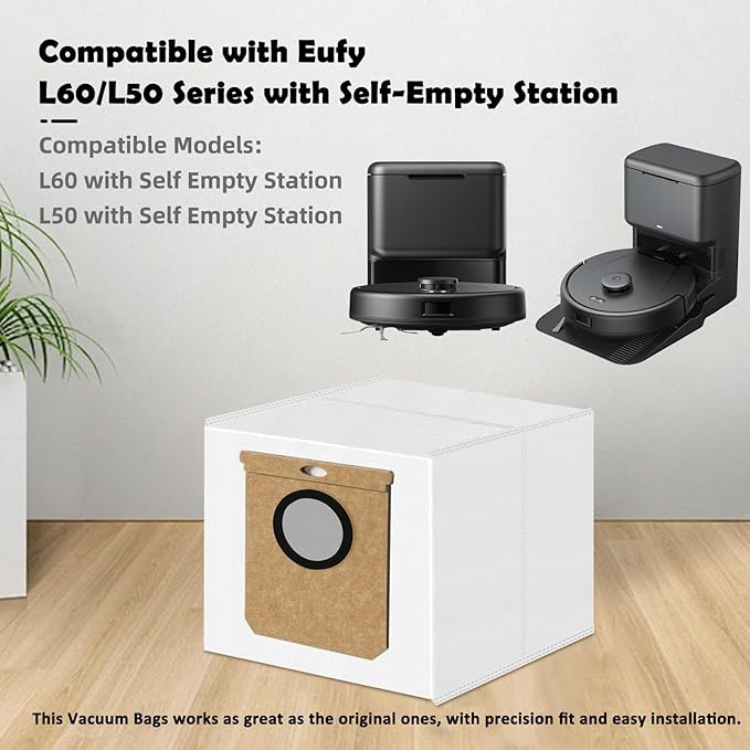 12 Pack L60 L50 Dust Bags Compatible with Eufy L60 SES, L50 SES Robot Vacuum Self-Empty Station, Upgraded 3 L Large Vacuum Replacement Bags