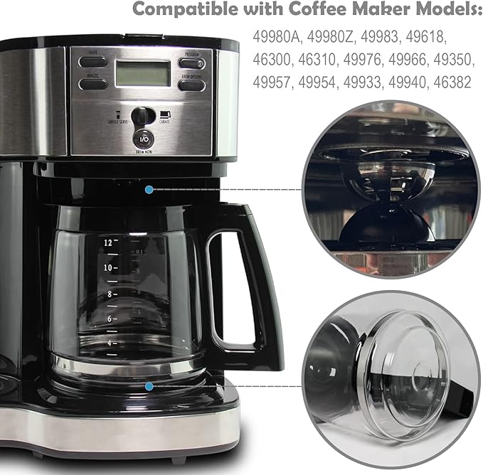 12-Cup Replacement Coffee Carafe Pot only Compatible with Hamilton Coffee Maker, Machine, Brewer Models 49980A, 49980Z, 49983, 49618, 46300, 46310, 49976, 49966, 49350 | Black