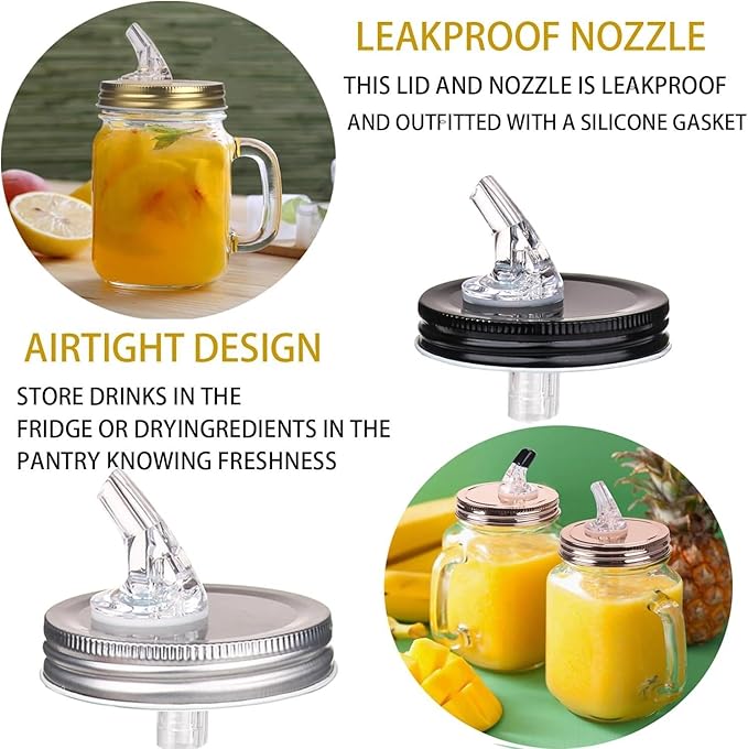 Mason Jar Pour Spouts. free flow Mason Jar Pour Spouts, mason jar for spout regular mouth size 70mm dispenser germination cover. Suitable for any liquid. Leak-Proof 10-Pack + 20 Black Lid Caps (10