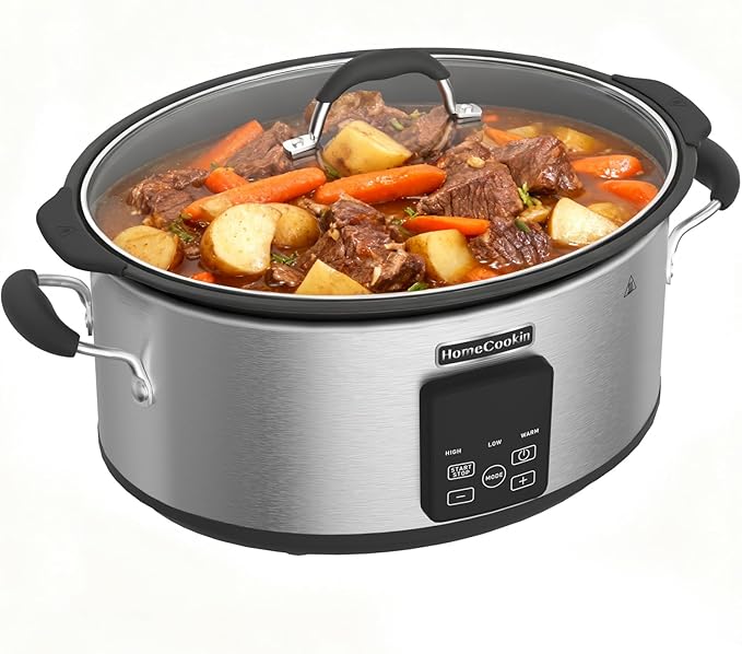 HOMECOOKIN Slow Cooker, Extra Large 10 Quart Digital Programmable Slow Cookers with Timer, Dishwasher Safe Glass Lid & Crock, Kitchen Appliance for Families and Gatherings, Stainless Steel
