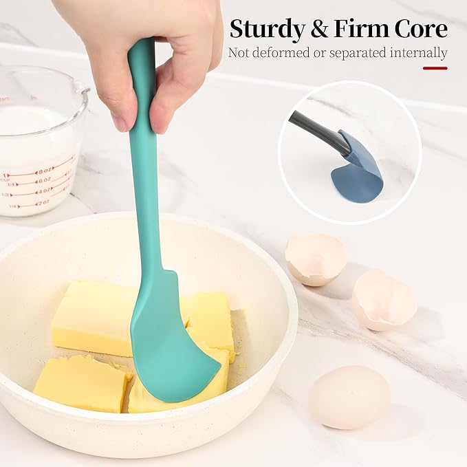 600ºF Heat Resistant Spatulas, High Heat Food Safe Semless Kitchen Silicone Scraper Set for Cooking Baking Mixing Scraping Stirring Nonstick Cookware Pan Bowl (3Pcs,Aqua Sky)