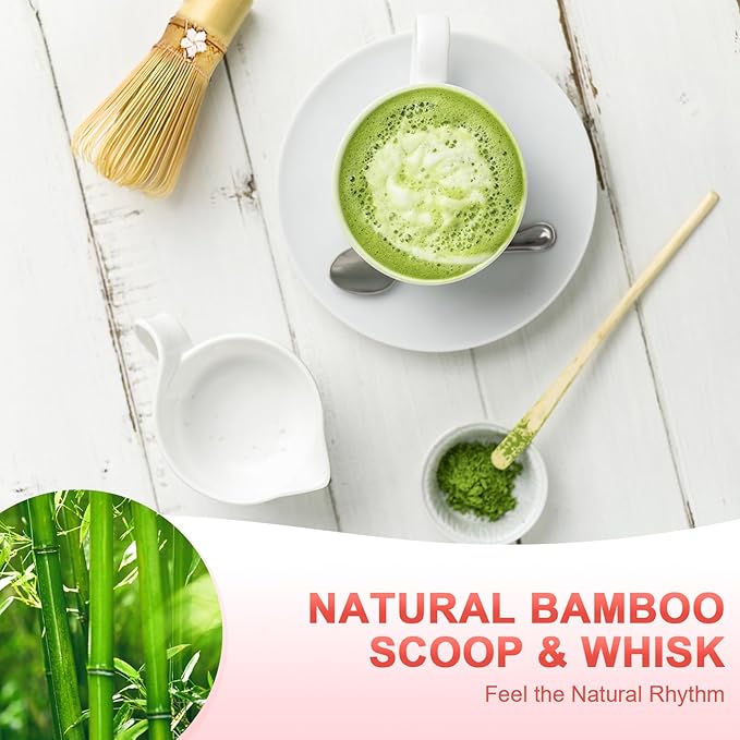 Matcha Set–7-Piece Set Including Matcha Bowl with Spout, Whisk, Chasen Holder, Sifter, Bamboo Scoop,Scoop Stand,wood spoon(Daisy Pink)–Perfect for Matcha Lovers&Tea Ceremonies