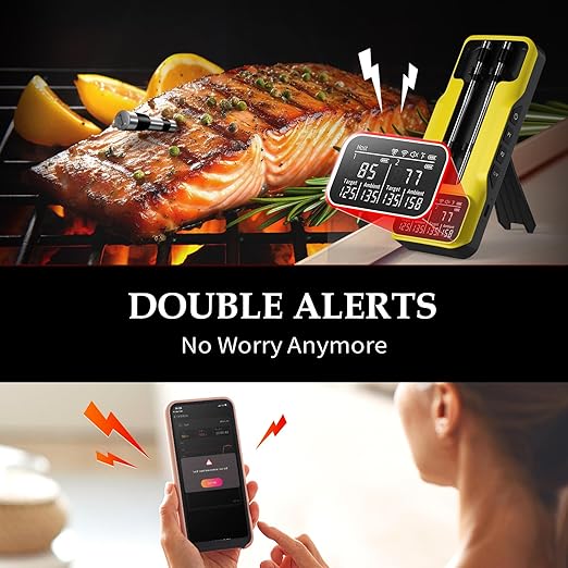 800FT Smart Wireless Meat Thermometer with Digital Meat Probe, Bluetooth Meat Thermometer with App Host Control for Barbecue, Outdoor Grilling, Oven & Smoker (Two*Probe-04)