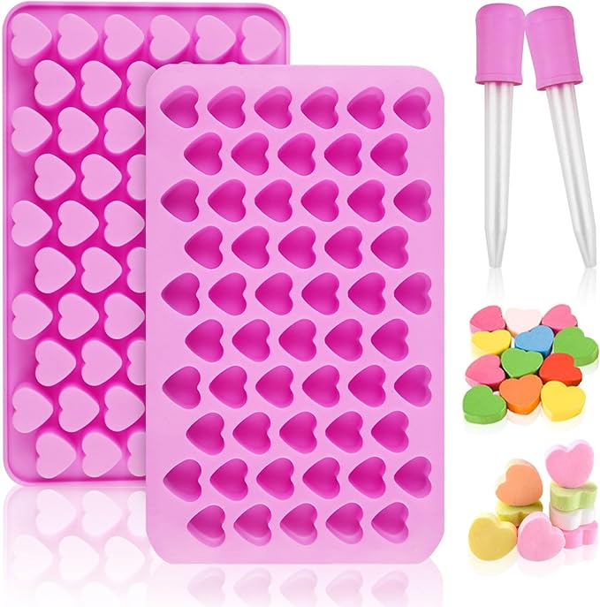 Silicone Molds for Wax Melts, 2 Pack Silicone Mini Heart Molds with 2 Droppers, Heart Candy Molds Silicone Molds for Gummies Chocolate Ice Cube Jelly Cake Soap Candle DIY Gifts
