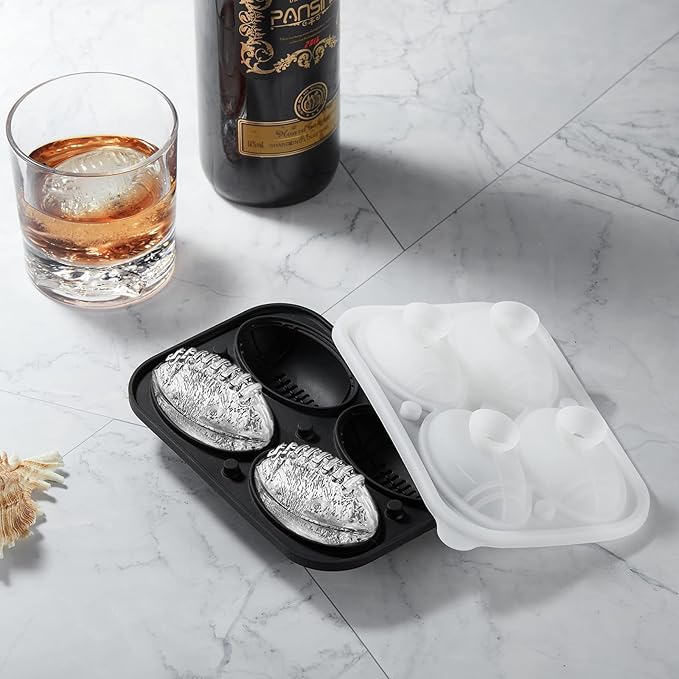 Silicone Football Ice Cube Mold Fun Shapes, Novelty Football Gifts, 2.2" Large Craft Round Sphere Ice Ball Molds For Game Day, Whiskey, Cocktails, Bourbon, Super Bowl
