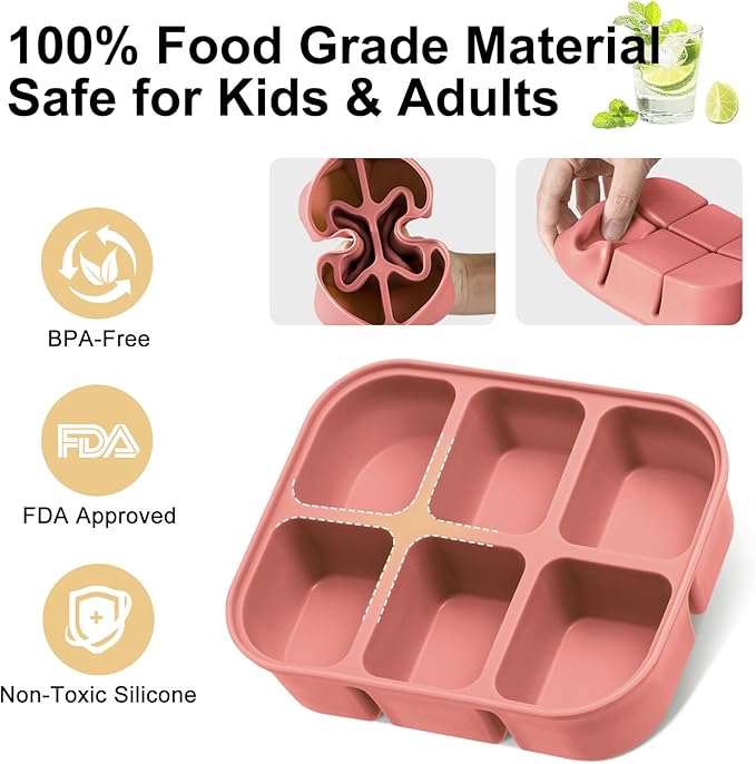 Ice Cube Tray 2 Pack - Stackable Large Silicone Ice Cube Freezer Molds & Easy Release Square Ice Cube Maker with Removable Lid BPA Free for Cocktail,Whiskey,Soup Baby Food