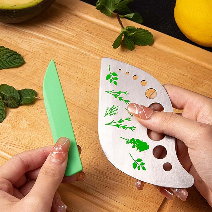 Herb Stripper Tool with 9 Sizing Holes Food-Grade Stainless Steel Leaf Remover for Cooking, Compact Kitchen Gadget with Blade & Safety Cover for collards parsley cilantro goji