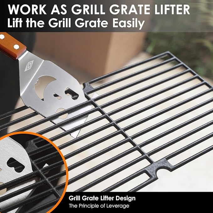 Grill Spatula for Outdoor Grill, 7-in-1 BBQ Spatula for Grill, 17 Inch Long Barbecue Tool, Perfect BBQ Gifts for Men (Color Box Packaging)
