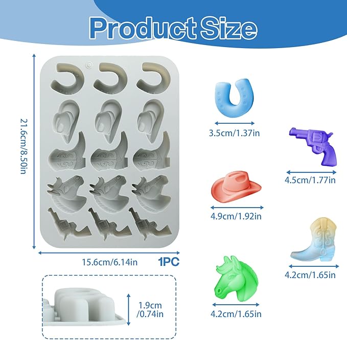 2 Pack Cowboy Chocolate Molds, Western Theme Silicone Mold Baking with Cowboy Hat, Cowboy Boot and Horse, Suitable for Making Chocolate, Candy, Cakes, Cupcakes, And Cookies Soaps (Grey-1PCS)