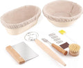 Bread Proofing Baskets Set of 2, 10 inch Oval & 8.5 inch Round Dough Proofing Bowls w/Liners Perfect for Sourdough Bread Baking, Bakers Baking, Gifts for Bakers, Bread Making Kit