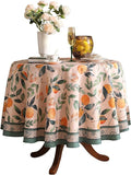 patdrea Designer Linen Round Table Cloth,Vintage Framhouse Oranges and Leaves Pattern Tablecloth,Decor Table Cover for Kitchen Dining Christmas,Thanksgiving,Tea Party,Diameter 67"-Palladin a