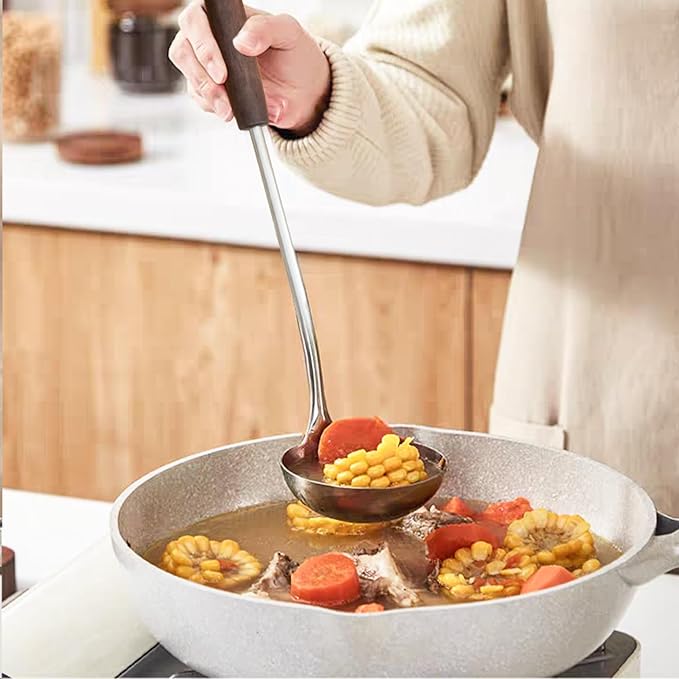FJNATINH Spatula and Ladle - Set of 2 Wok Tools - Universal Wok Ladle and Spatula - Stainless Steel Cooking Utensils and Wok Accessories,14"-15"