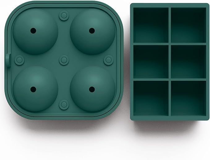 glacio Ball Ice Cube Tray and Big Ice Cube Molds for Whiskey, Slow-Melting, 100% Silicone, No-Plastic, Easy Release, Ideal for Gifting and Elevating Cocktails