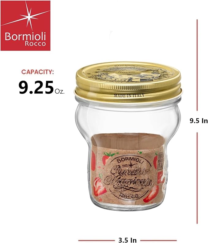 Bormioli Rocco Quattro Stagioni Stacking Jar - 9.25 Oz Glass Jar - Nestable & Stackable, Wide‑Mouth for Canning, Serving & Storing - Dishwasher & Freezer‑Safe Glass Container, Made in Italy