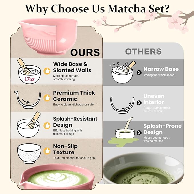 7PCs Pink Matcha Whisk Set Traditional Japanese Matcha Kit with Whisk and Bowl Matcha Making Accessories Bamboo Chasen Tea Spoon Holder Sifter Tea Towel Ceremony Macha Tea Set for Beginners