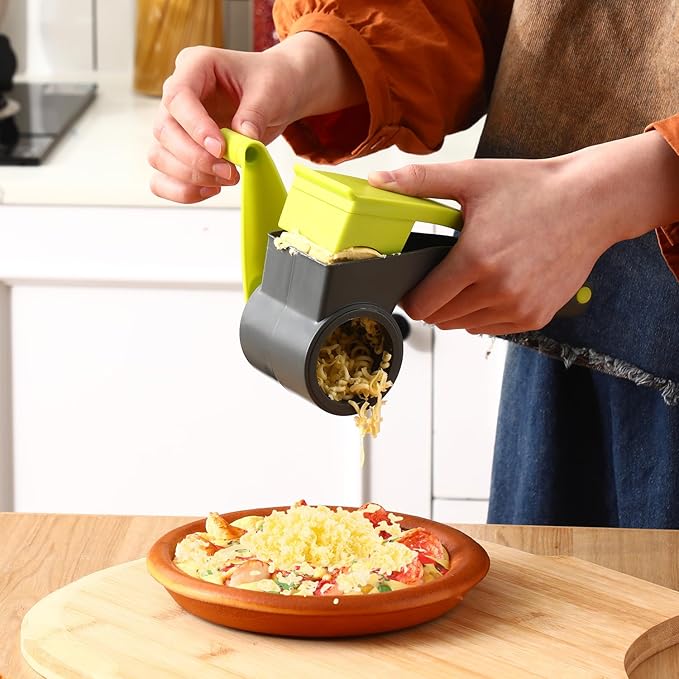 Boao Rotary Cheese Grater Manual Handheld Cheese Grater with Stainless Steel Drum for Grating Hard Chocolate Nuts Kitchen Tool(Gray Green)