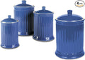 Omniware Simsbury 4-Piece Canister Set - Ceramic Storage Jars with Airtight Lids, Lead-Free Glaze, Dishwasher Safe - Vintage-Inspired Kitchen Containers for Flour, Sugar, Coffee (Simply Blue)