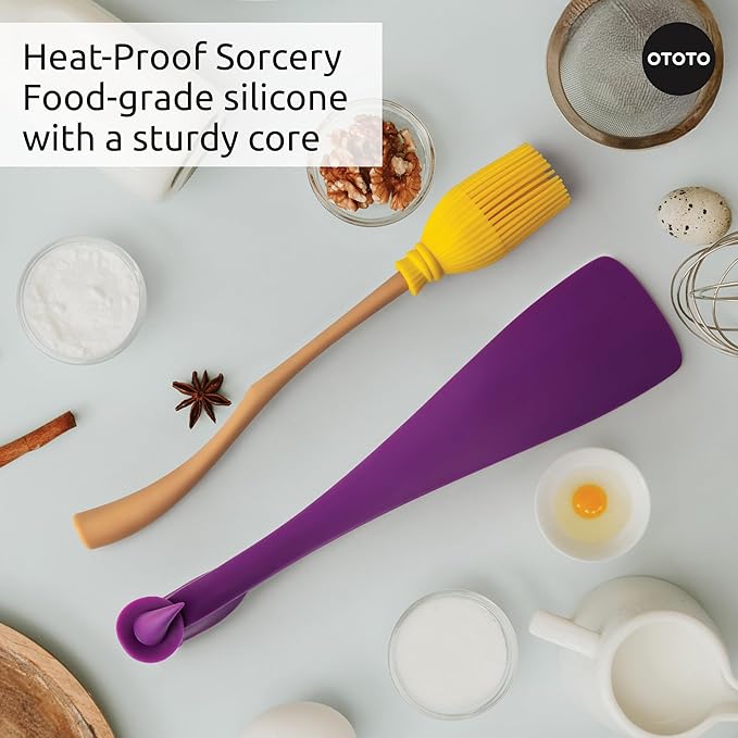 NEW - OTOTO Witchin Pastry Brush and Baking Spatulas - Silicone Heat Resistant and Basting Brush, Cooking and Baking Spatula, Spooky Witchy Gifts, Gothic Kitchen Halloween Gifts, Cute Accessories