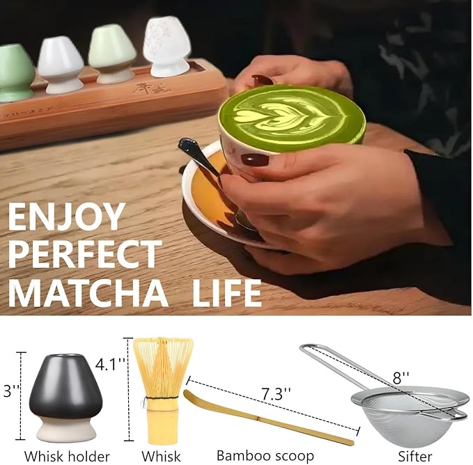 Matcha Whisk Holder Matcha Chasen Whisk Stand Ceramic Holder fit for Traditional Japanese Tea Ceremony Starter (Matte Green)