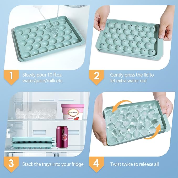 WIBIMEN Ice Cube Tray with Lid and Bin - Round Ice Trays for Freezer with Lid - Ice Cube Trays for Freezer with Ice Container (1"-2PACK Blue)