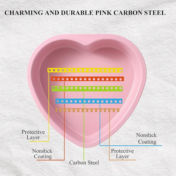 7 & 4 Inch Heart Shaped Cake Pans Set of 6, Pink Carbon Steel Baking Pans Set, Nonstick Heart Cake Mold for Baking, Small Cake Pans, Bakeware Sets for Valentine's Day Wedding
