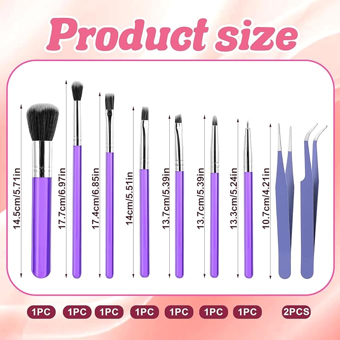 9 Pieces Candy Cookie Decoration Brush Cake Decorating Brushes Tools Set Cakes Pastry Baking Brushes Paint Brush Stainless Steel Straight Curved Tip for Baking Fondant DIY Cake Sugar(Purple Color)