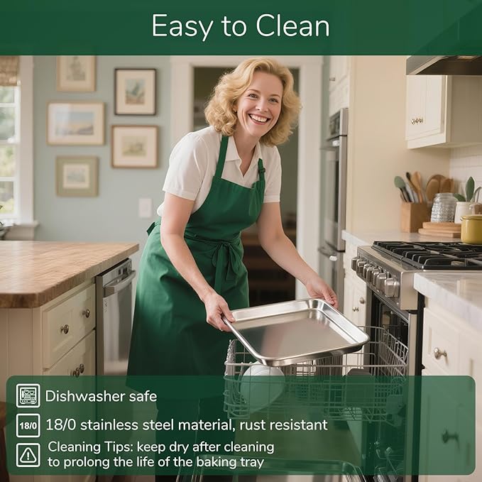 18/0 Stainless Steel Baking Sheet with Cooling Rack, Oven-Safe Non-Toxic Cookie Sheets for Baking, Set of 6, Coating Free & Rust Resistant for Healthy Family Baking, Easy to Clean, Heavy-Duty