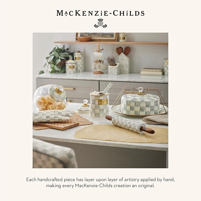 MACKENZIE-CHILDS Sterling Check Kitchen Canister, Decorative Gray-and-White Glass Storage Jar with Lid, Small