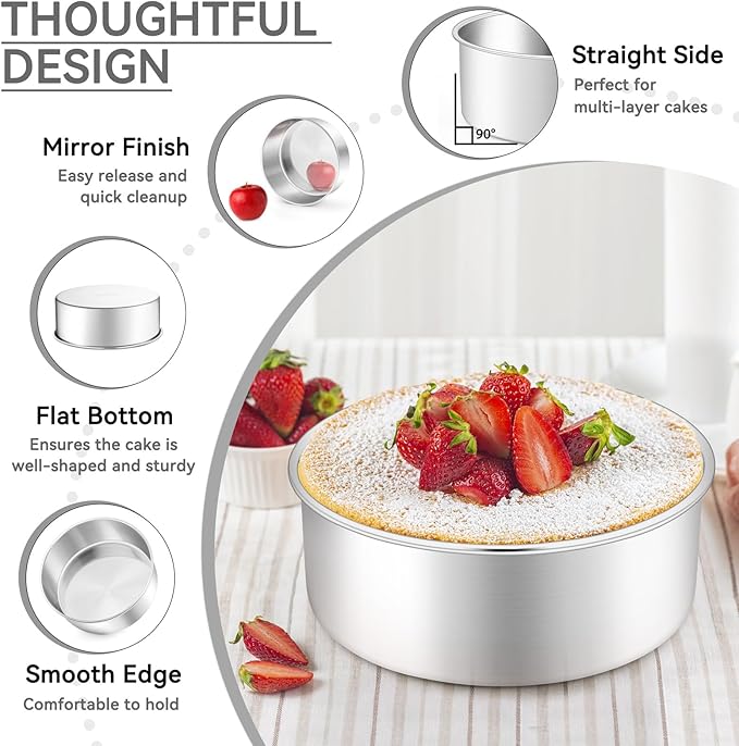 Leonyo 6 Inch Cake Pans, Stainless Steel Round Cake Baking Pans Set of 2, 6” x 3” Deep Baking Tins for Even Heating, Non Toxic & Healthy, Heavy-Duty, Dishwasher Safe
