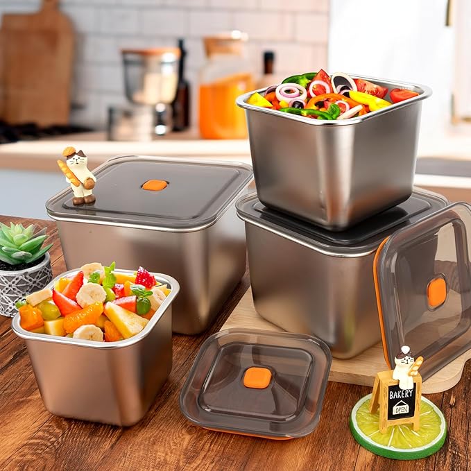 2 PCS Stainless Steel Food Storage Containers(47oz) with Lids Leak Proof & Airtight | Square Stainless steel freezer Containers,For Meal Prep,Fruit,Snack,Freezer