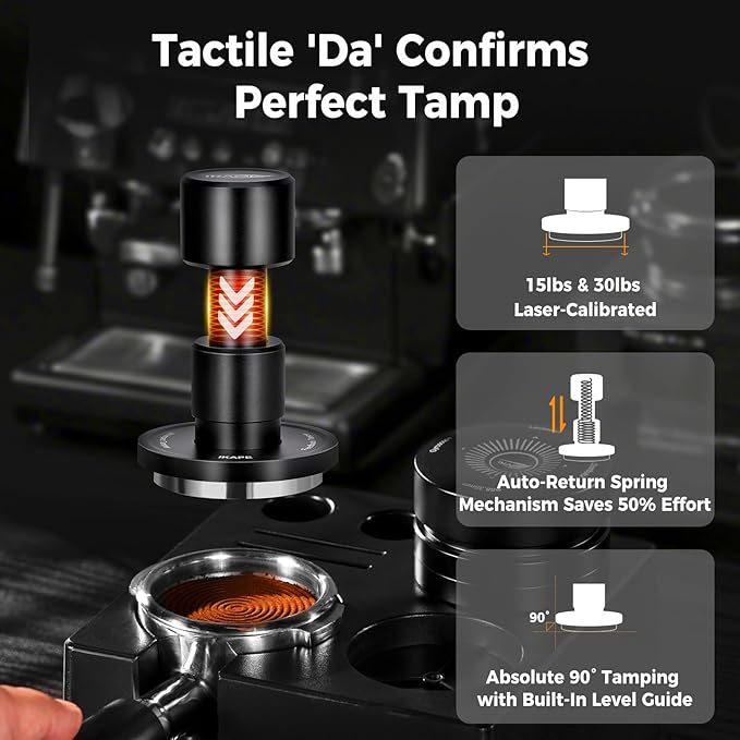 IKAPE 58.35MM V6 Impact Espresso Tamper with Sound Feedback, 15lb/30lb Interchangeable Springs, Espresso High Tamper with Triple-spring System, Fits Over 58mm portafilters