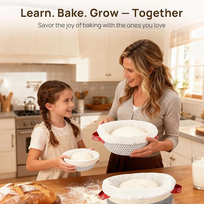 Sourdough Starter Kit Mixed Sizes, Consciot Cotton Rope Bread Proofing Basket Set, Sourdough Bread Baking Supplies, Round & Oval Bread Baskets With Liners & Covers, Gift for Bakers Women Kids Family