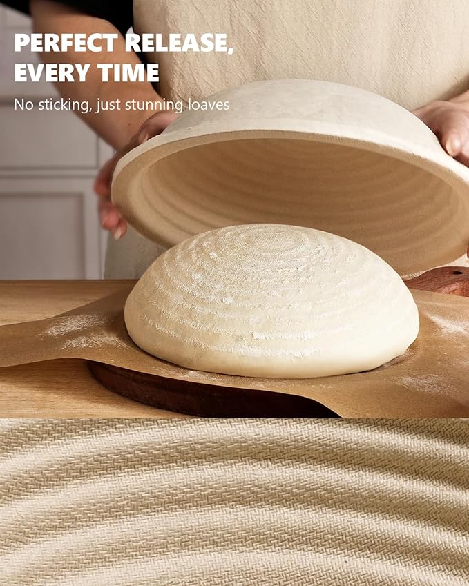 Wood Pulp Banneton Bread Proofing Baskets Set of 2, 9 Inch Round 2.2LB Sourdough Banneton Basket with Liner, Non-Stick Dough Proofing Bowl for Rising and Baking