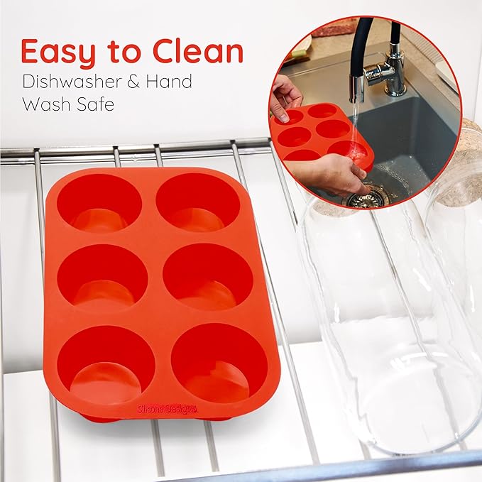 Silicone Texas Muffin Pan 6-Cups, Jumbo Muffin Pan Set of 2, BPA-Free Non-Stick Cupcake Maker, 10.75L x 7.5W for Baking