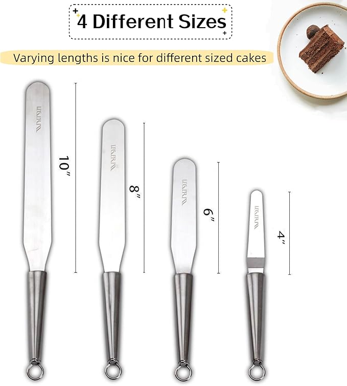 Cake Frosting Spatula Set, 4 6 8 10 Inch Straght Icing Spreader Knife For Baking, Decorating Cakes