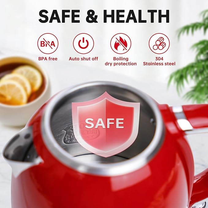 Kawu Retro Electric Kettle, 1.3L Hot Tea Water Boiler with Temperature Gauge, 1355W Fast Boiling Tea Kettle with Stainless Steel Inner & Boil-Dry Protection, Auto Shut Off, 60°C Keep Warm, Food Grade