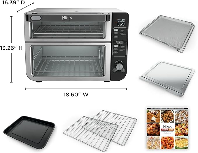 Ninja 10-in-1 Multi-Cooker Double Oven with FlexDoor, FlavorSeal & Smart Finish – Rapid Top Convection, Air Fry Bottom, Bake, Toast, Pizza & More – Stainless Steel, DCT400
